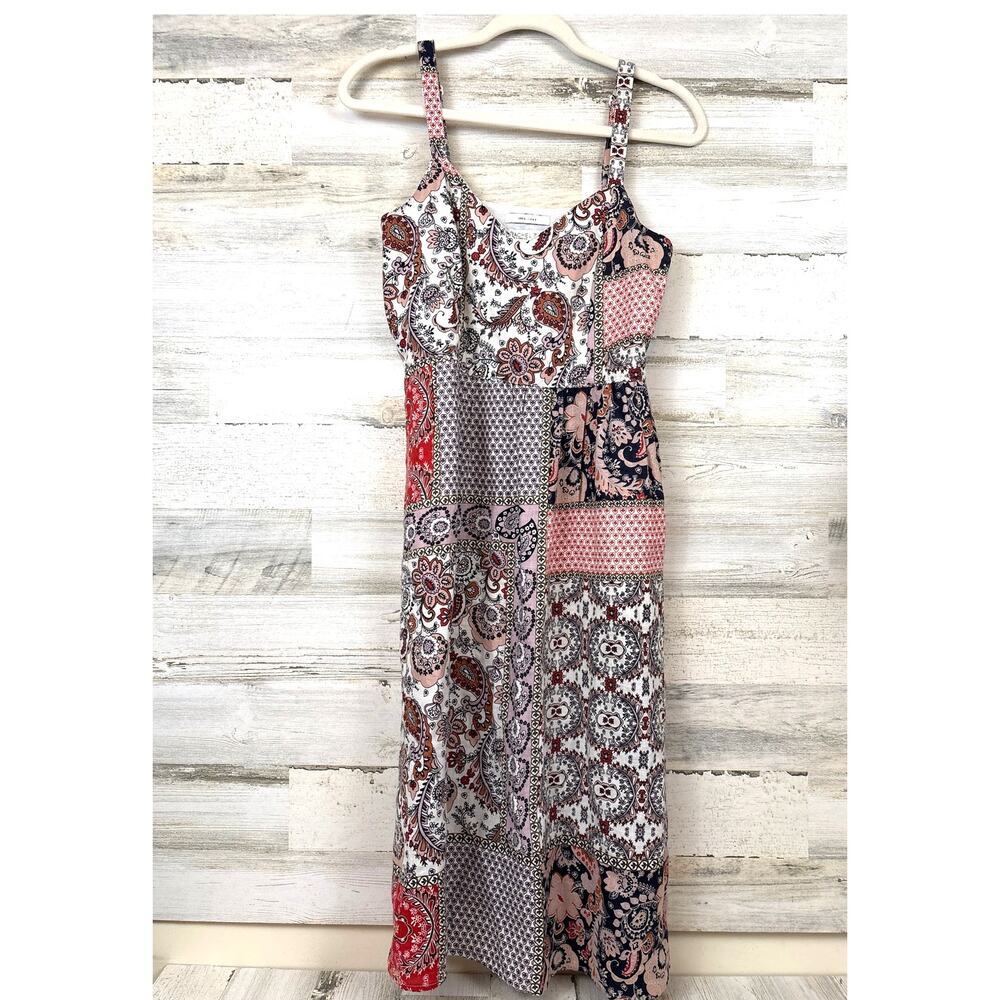 Rachel Zoe Womens 4 Multi Linen Patchwork Paisley Sleeveless Boho Midi Dress